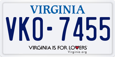 VA license plate VKO7455