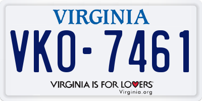 VA license plate VKO7461