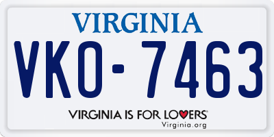 VA license plate VKO7463