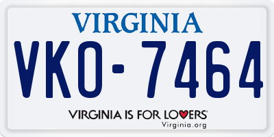 VA license plate VKO7464