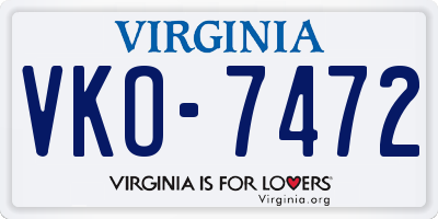 VA license plate VKO7472