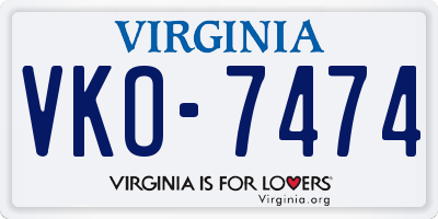 VA license plate VKO7474