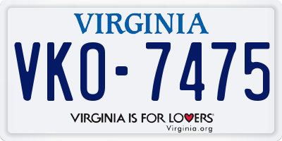 VA license plate VKO7475