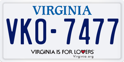 VA license plate VKO7477