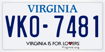 VA license plate VKO7481