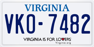 VA license plate VKO7482