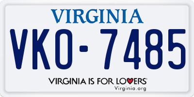 VA license plate VKO7485