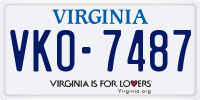 VA license plate VKO7487