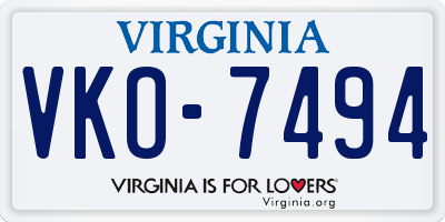 VA license plate VKO7494
