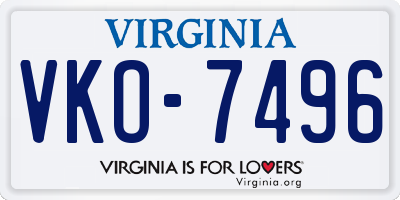 VA license plate VKO7496