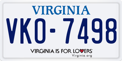 VA license plate VKO7498