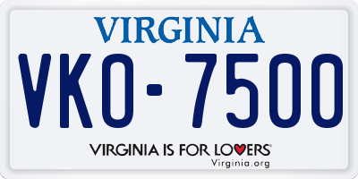 VA license plate VKO7500