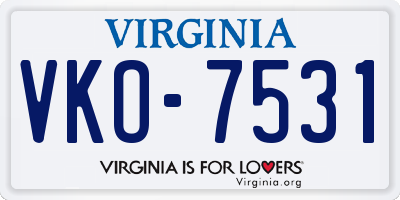VA license plate VKO7531