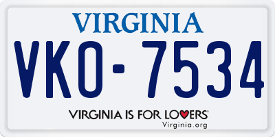 VA license plate VKO7534