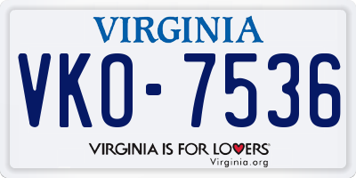 VA license plate VKO7536