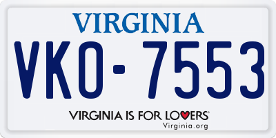 VA license plate VKO7553