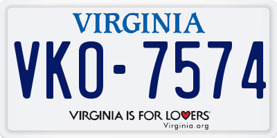 VA license plate VKO7574