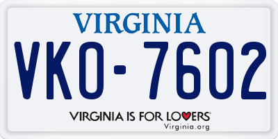 VA license plate VKO7602