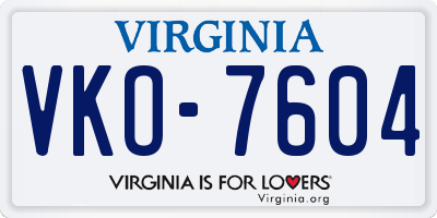 VA license plate VKO7604