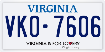 VA license plate VKO7606