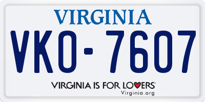 VA license plate VKO7607