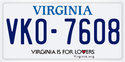 VA license plate VKO7608