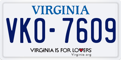 VA license plate VKO7609