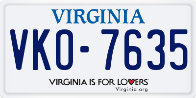 VA license plate VKO7635