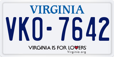 VA license plate VKO7642