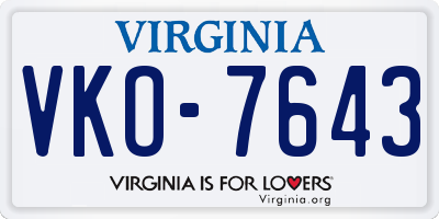 VA license plate VKO7643