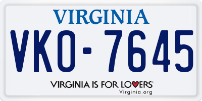 VA license plate VKO7645