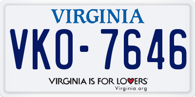 VA license plate VKO7646