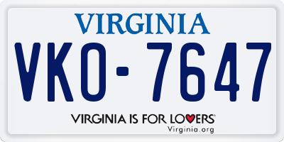 VA license plate VKO7647