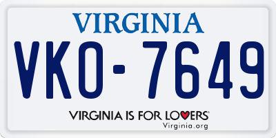 VA license plate VKO7649