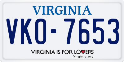 VA license plate VKO7653