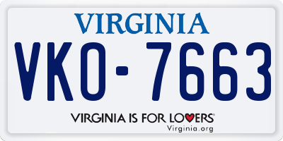 VA license plate VKO7663