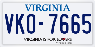 VA license plate VKO7665