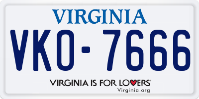 VA license plate VKO7666