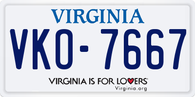 VA license plate VKO7667