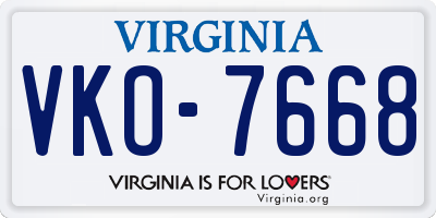 VA license plate VKO7668