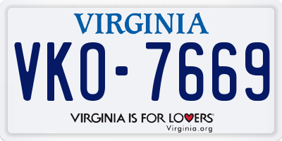 VA license plate VKO7669