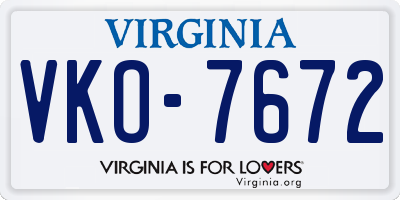 VA license plate VKO7672