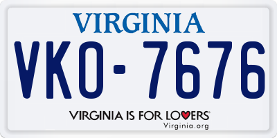 VA license plate VKO7676