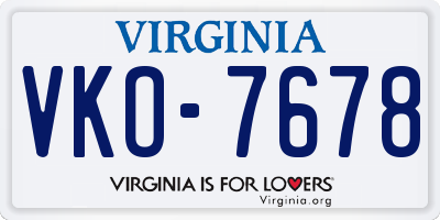 VA license plate VKO7678