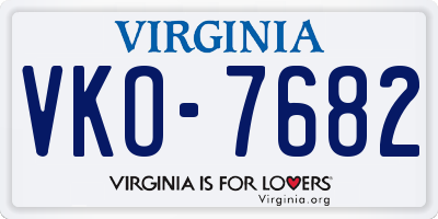 VA license plate VKO7682
