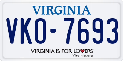 VA license plate VKO7693