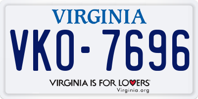 VA license plate VKO7696