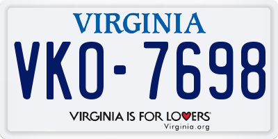 VA license plate VKO7698