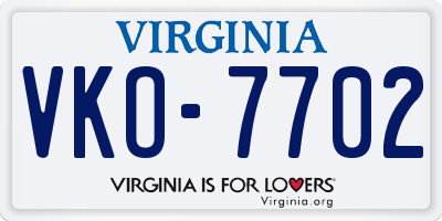 VA license plate VKO7702