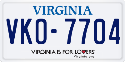 VA license plate VKO7704
